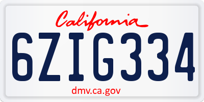 CA license plate 6ZIG334