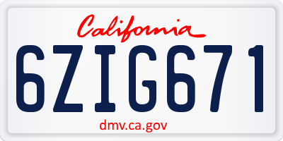CA license plate 6ZIG671