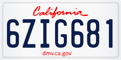 CA license plate 6ZIG681