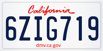 CA license plate 6ZIG719