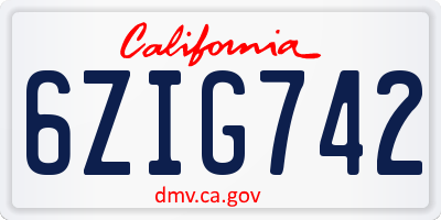 CA license plate 6ZIG742