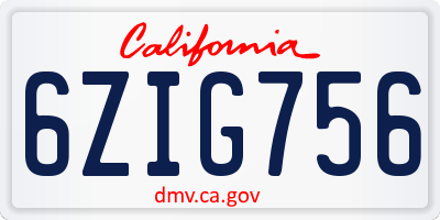 CA license plate 6ZIG756