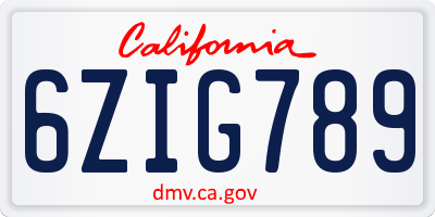 CA license plate 6ZIG789