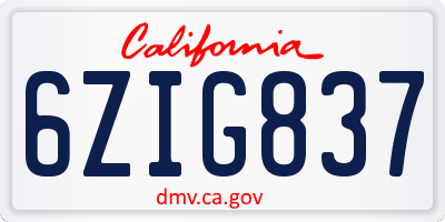 CA license plate 6ZIG837