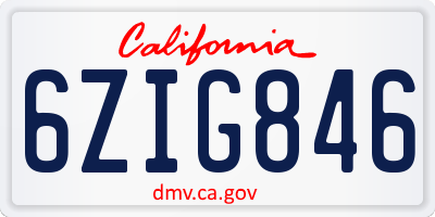 CA license plate 6ZIG846