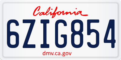 CA license plate 6ZIG854
