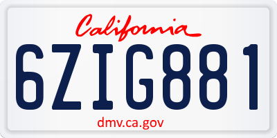 CA license plate 6ZIG881