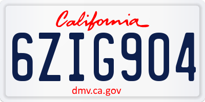 CA license plate 6ZIG904