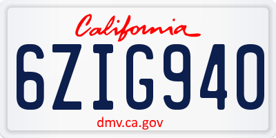CA license plate 6ZIG940