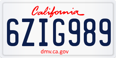 CA license plate 6ZIG989