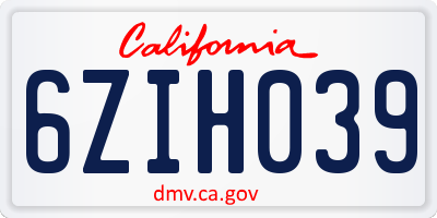CA license plate 6ZIH039