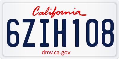 CA license plate 6ZIH108