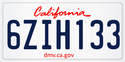 CA license plate 6ZIH133