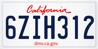 CA license plate 6ZIH312