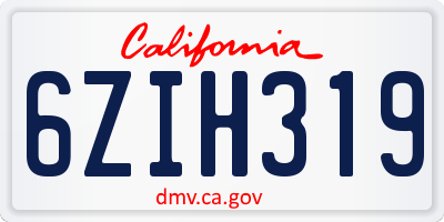 CA license plate 6ZIH319