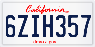 CA license plate 6ZIH357