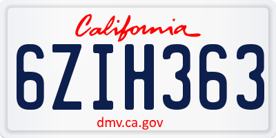 CA license plate 6ZIH363