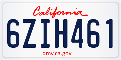 CA license plate 6ZIH461