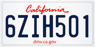CA license plate 6ZIH501