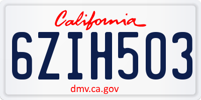 CA license plate 6ZIH503