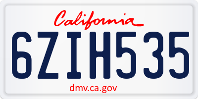 CA license plate 6ZIH535