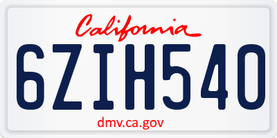 CA license plate 6ZIH540