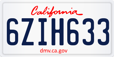 CA license plate 6ZIH633