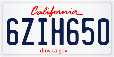CA license plate 6ZIH650