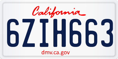 CA license plate 6ZIH663