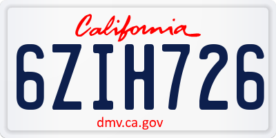 CA license plate 6ZIH726