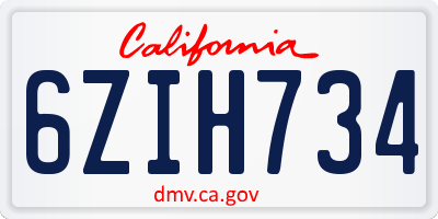 CA license plate 6ZIH734
