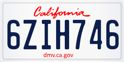 CA license plate 6ZIH746