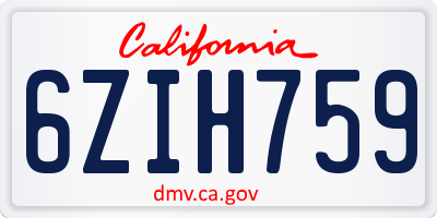 CA license plate 6ZIH759