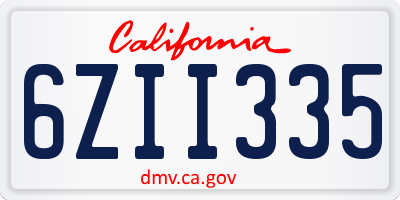 CA license plate 6ZII335