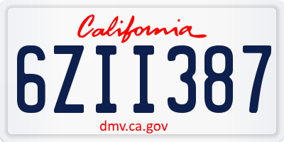 CA license plate 6ZII387