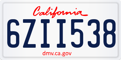 CA license plate 6ZII538