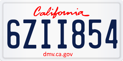 CA license plate 6ZII854