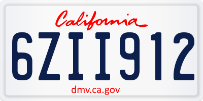 CA license plate 6ZII912