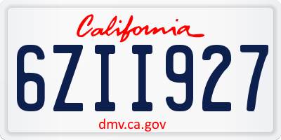 CA license plate 6ZII927