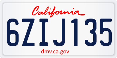 CA license plate 6ZIJ135