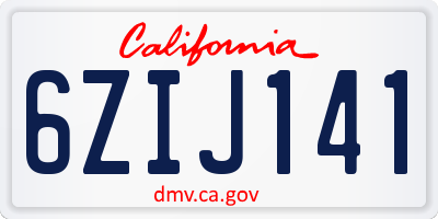CA license plate 6ZIJ141