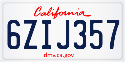 CA license plate 6ZIJ357