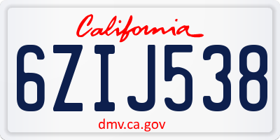 CA license plate 6ZIJ538