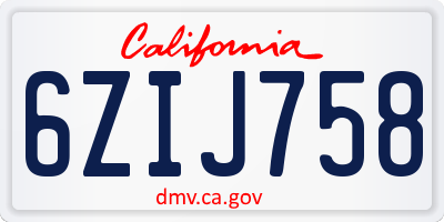 CA license plate 6ZIJ758