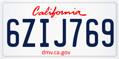 CA license plate 6ZIJ769