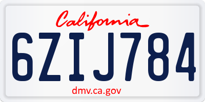 CA license plate 6ZIJ784