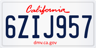 CA license plate 6ZIJ957
