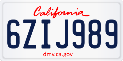 CA license plate 6ZIJ989