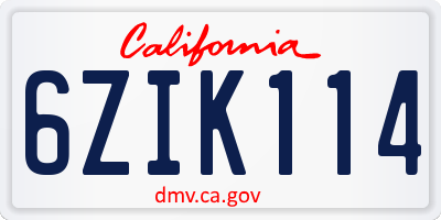 CA license plate 6ZIK114