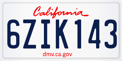 CA license plate 6ZIK143